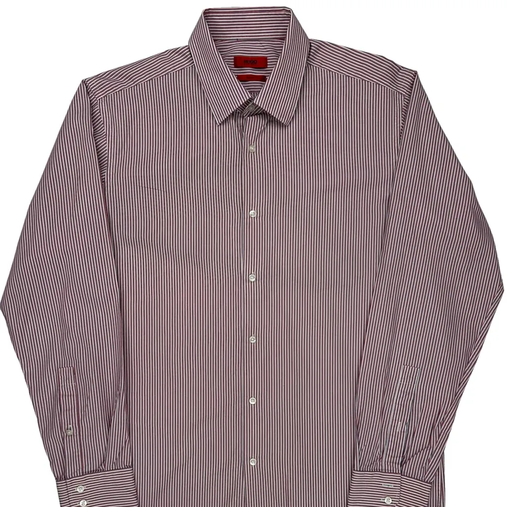 Hugo Boss Striped Shirt - Large Red Cotton - Image 4
