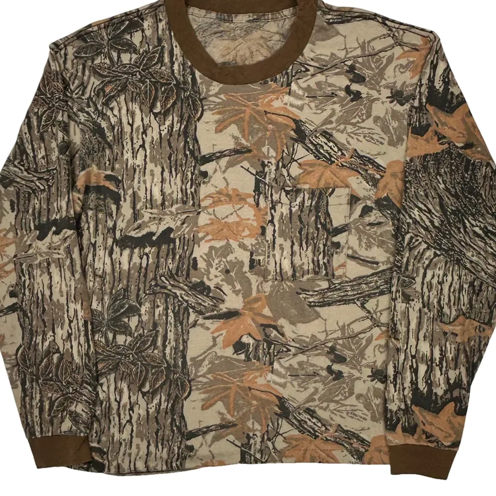 Hunting Mossy Oak Camo Ringer Long Sleeve T-Shirt - Large Brown Cotton - Image 4