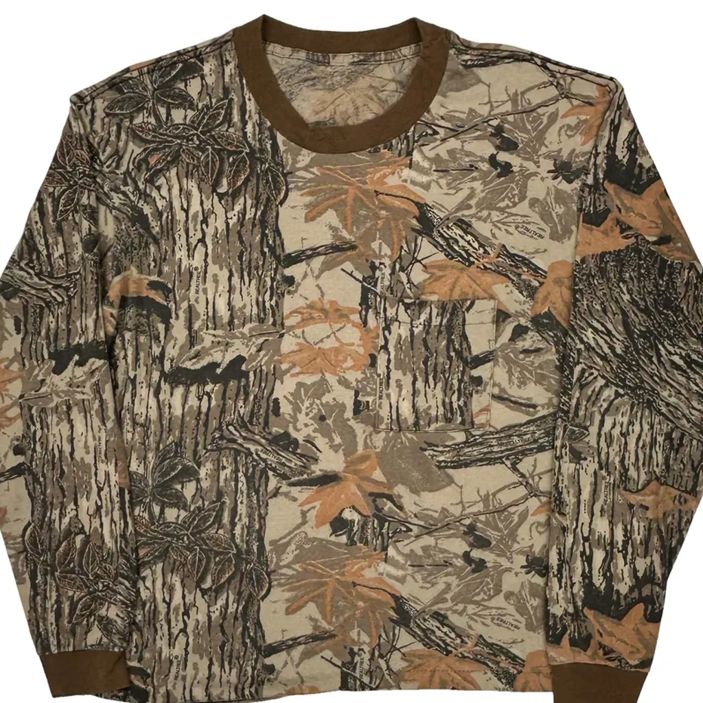 Hunting Mossy Oak Camo Ringer Long Sleeve T-Shirt - Large Brown Cotton - Image 5