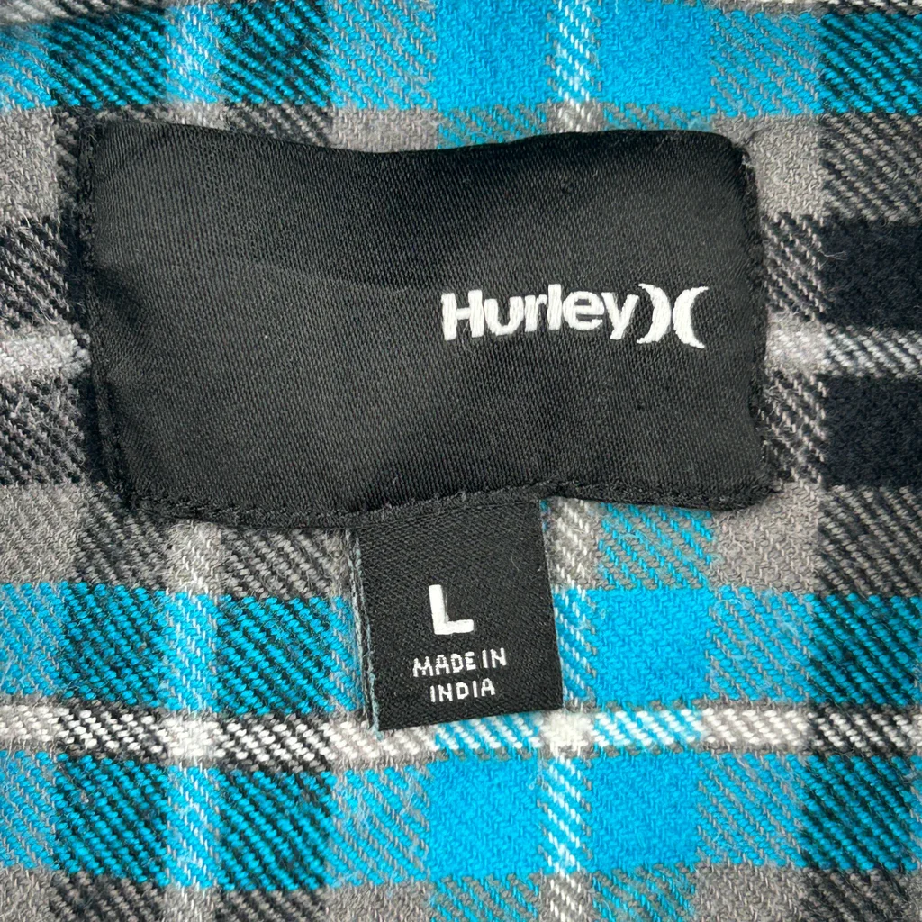 Hurley Checked Flannel Shirt - Large Blue Cotton - Image 3
