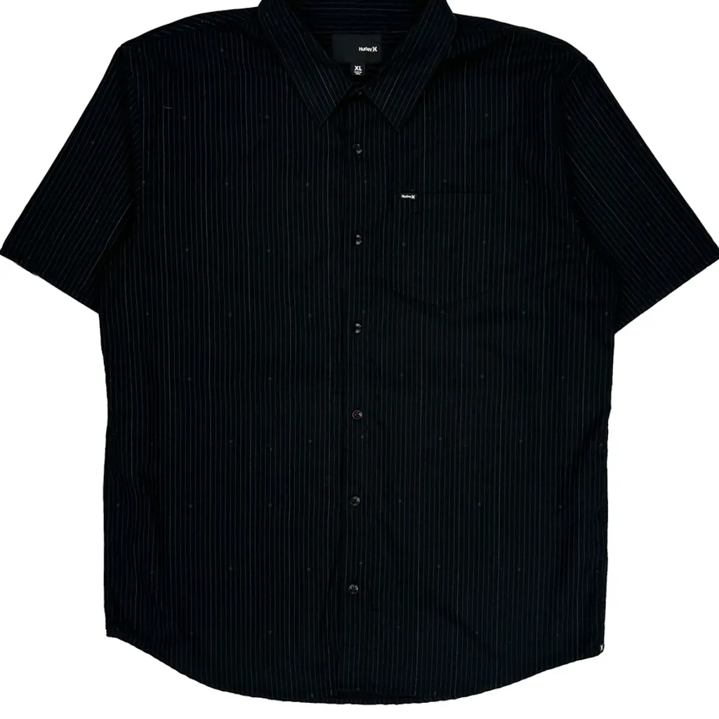 Hurley Pinstripe Short Sleeve Shirt - XL Black Cotton - Image 4