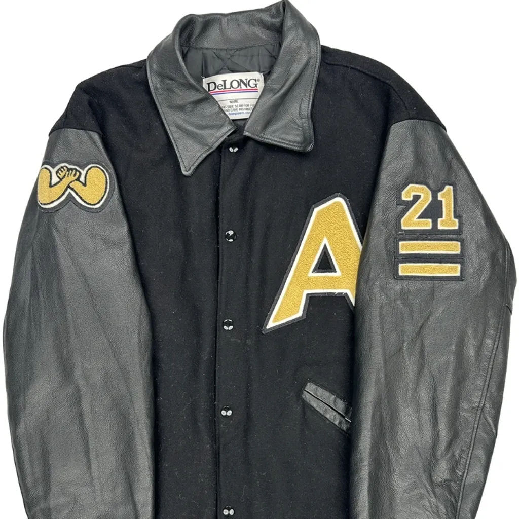 Huskies Delong College Varsity Jacket - Large Black Leather - Image 4