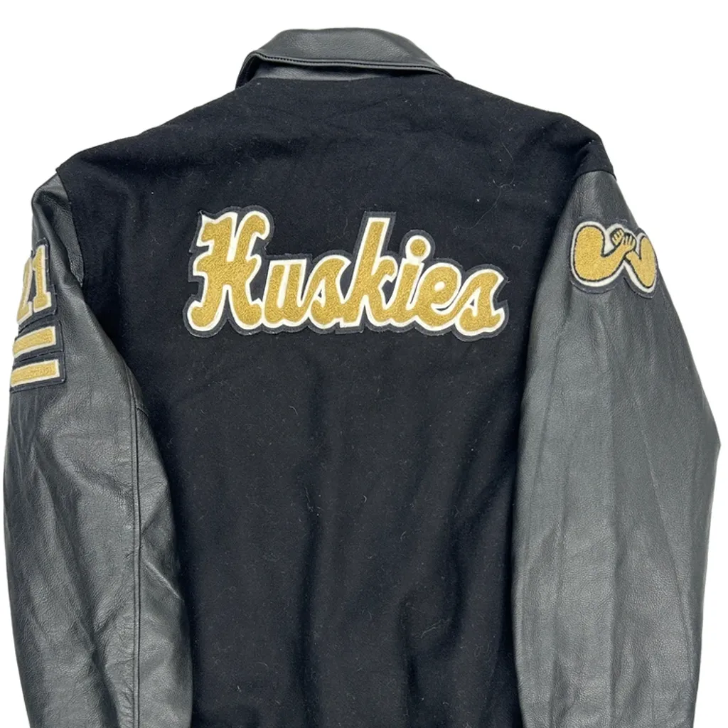 Huskies Delong College Varsity Jacket - Large Black Leather - Image 6