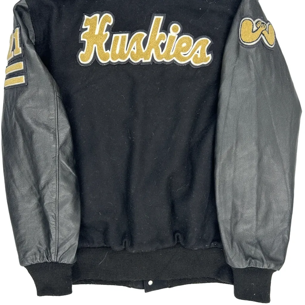 Huskies Delong College Varsity Jacket - Large Black Leather - Image 7