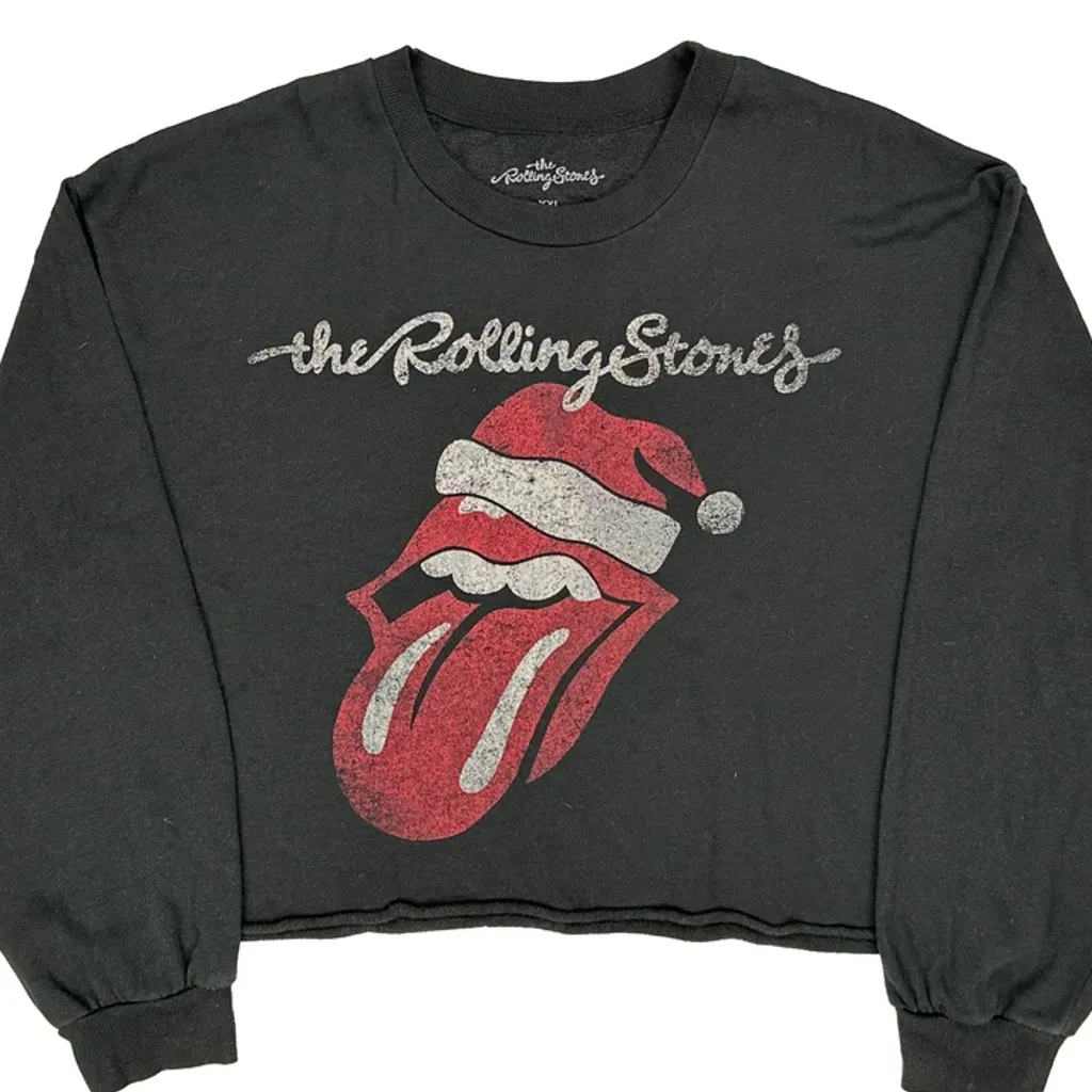 Iconic Tongue Logo The Rolling Stones Cropped Graphic Sweatshirt - 2XL Black Cotton Blend - Image 4