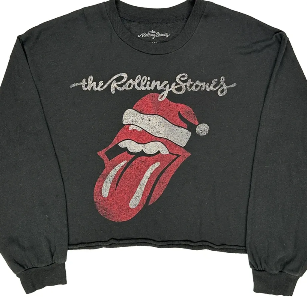 Iconic Tongue Logo The Rolling Stones Cropped Graphic Sweatshirt - 2XL Black Cotton Blend - Image 5