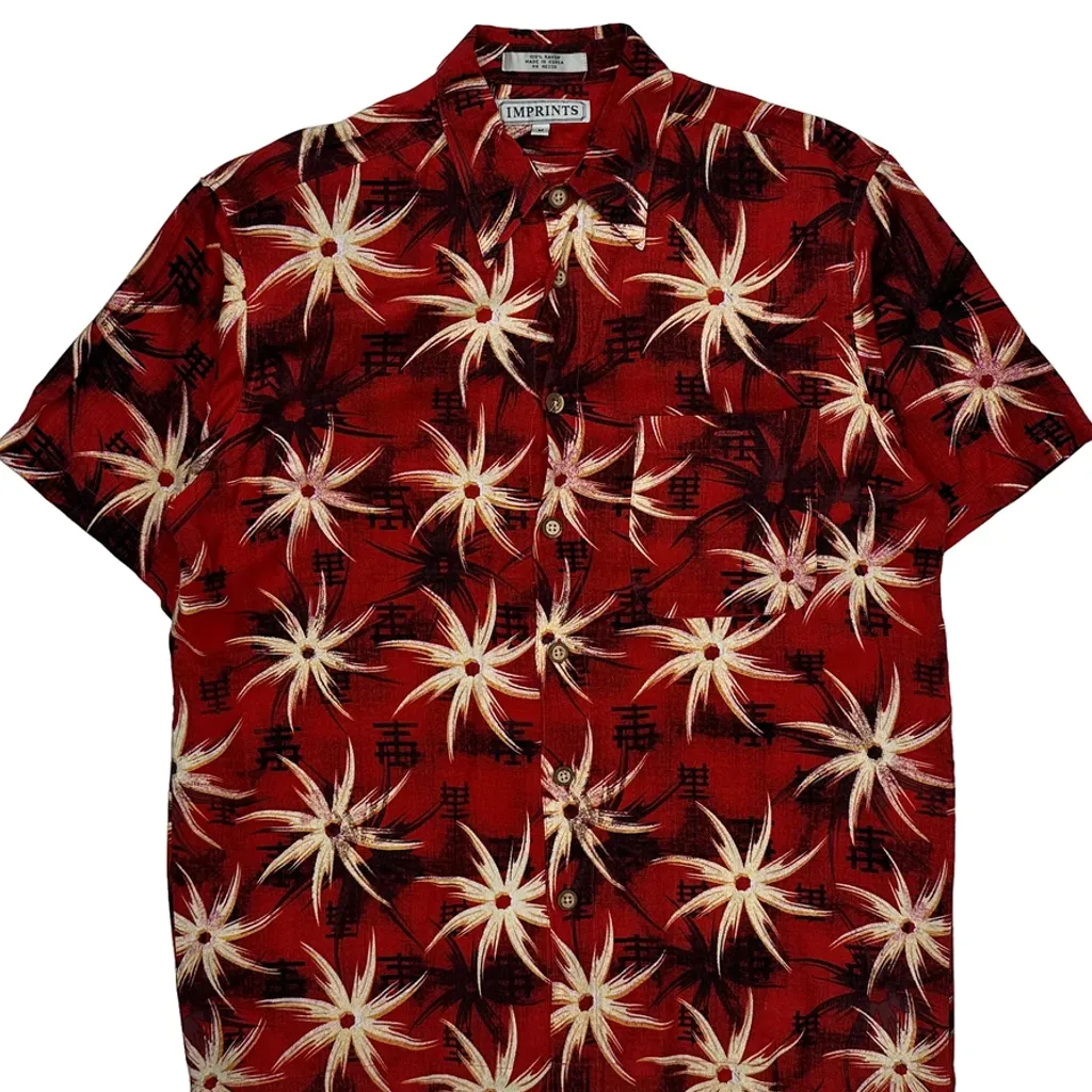 Imprints Floral Hawaiian Shirt - Medium Red Viscose - Image 4
