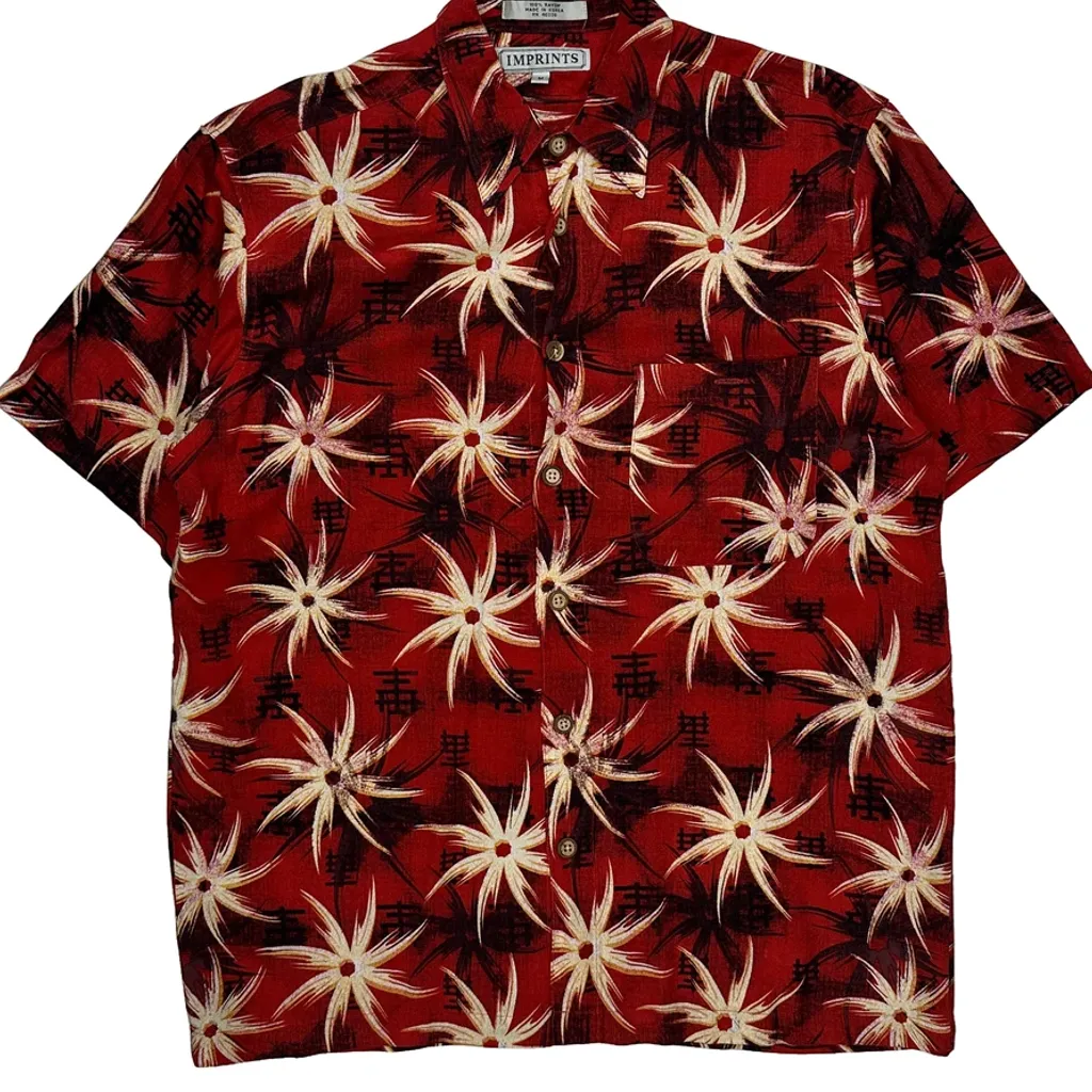Imprints Floral Hawaiian Shirt - Medium Red Viscose - Image 5