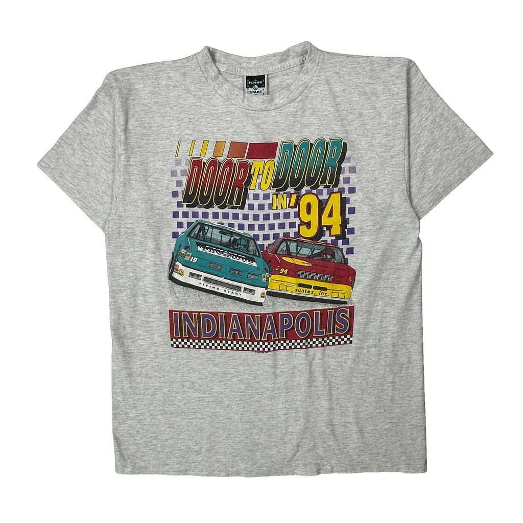 Indianapolis Flying Start Single Stitch T-Shirt - Large Grey Cotton