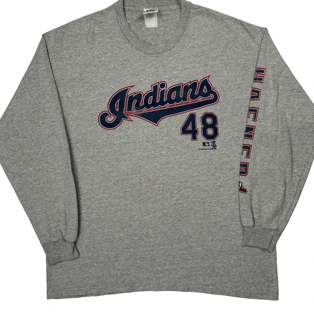 Indians Lee Sport Mlb Long Sleeve T-Shirt - Large Grey Cotton - Image 5