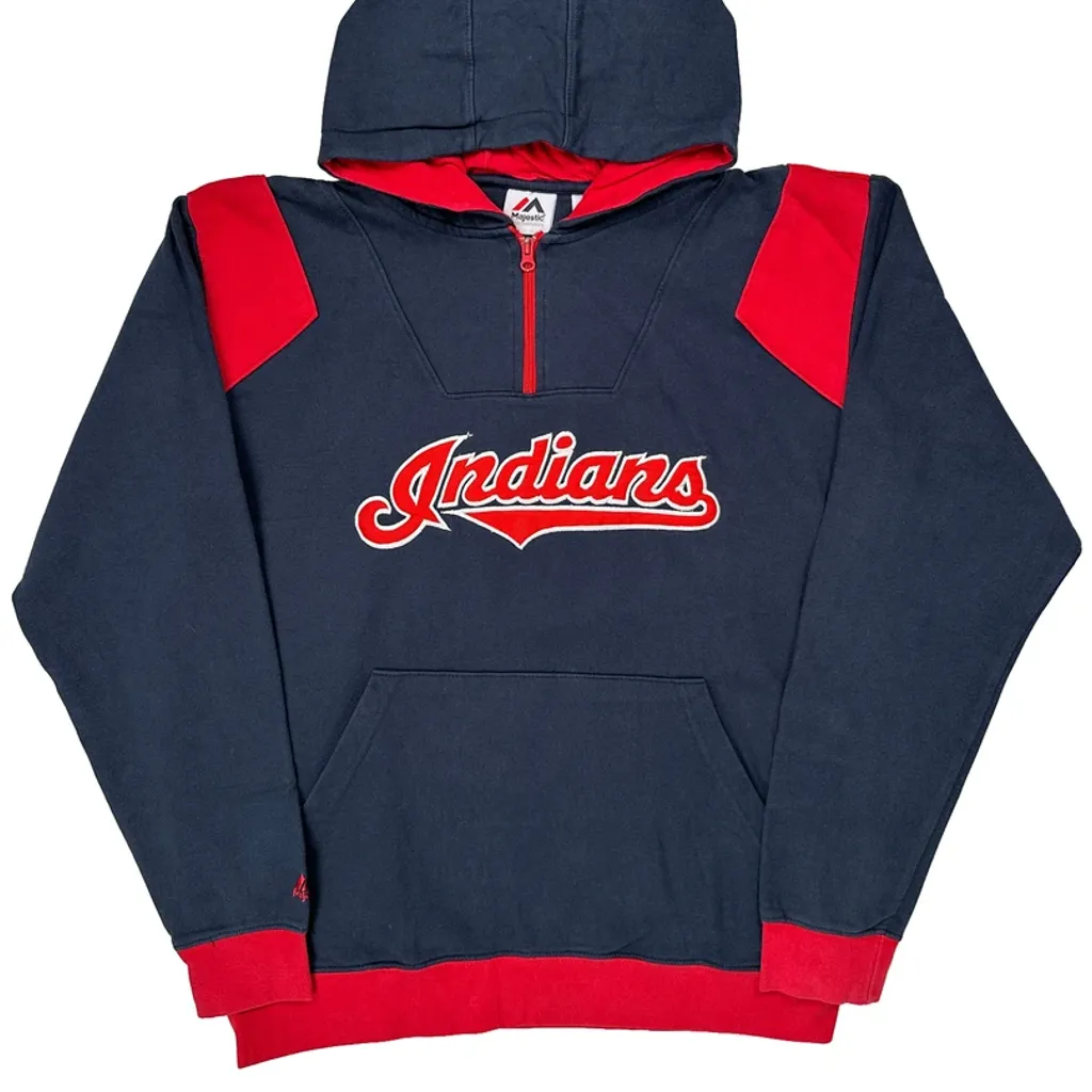 Indians Majestic Hoodie - Large Navy Cotton - Image 4