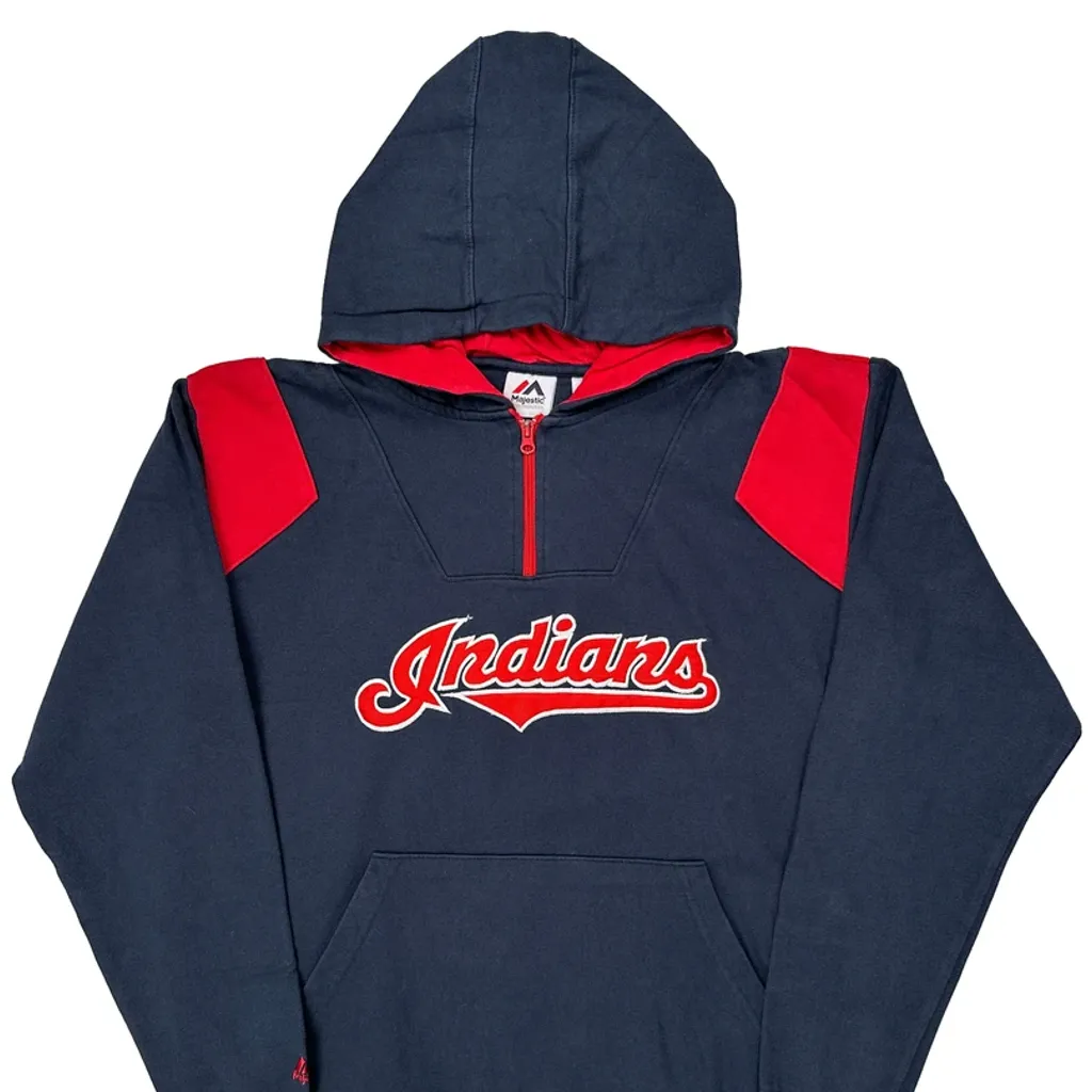 Indians Majestic Hoodie - Large Navy Cotton - Image 5