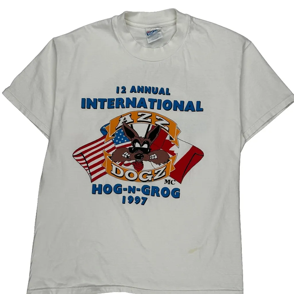 International Hog-N-Grog 1997 Hanes Graphic T-Shirt - Large White Cotton - Image 4