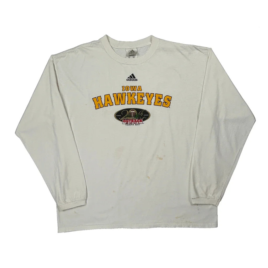 Iowa Hawkeyes Adidas College Long Sleeve T-Shirt - XL White Cotton
