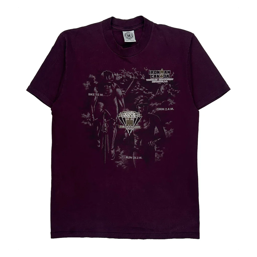 Ironman Canada Hamilton Single Stitch T-Shirt - Large Burgundy Cotton