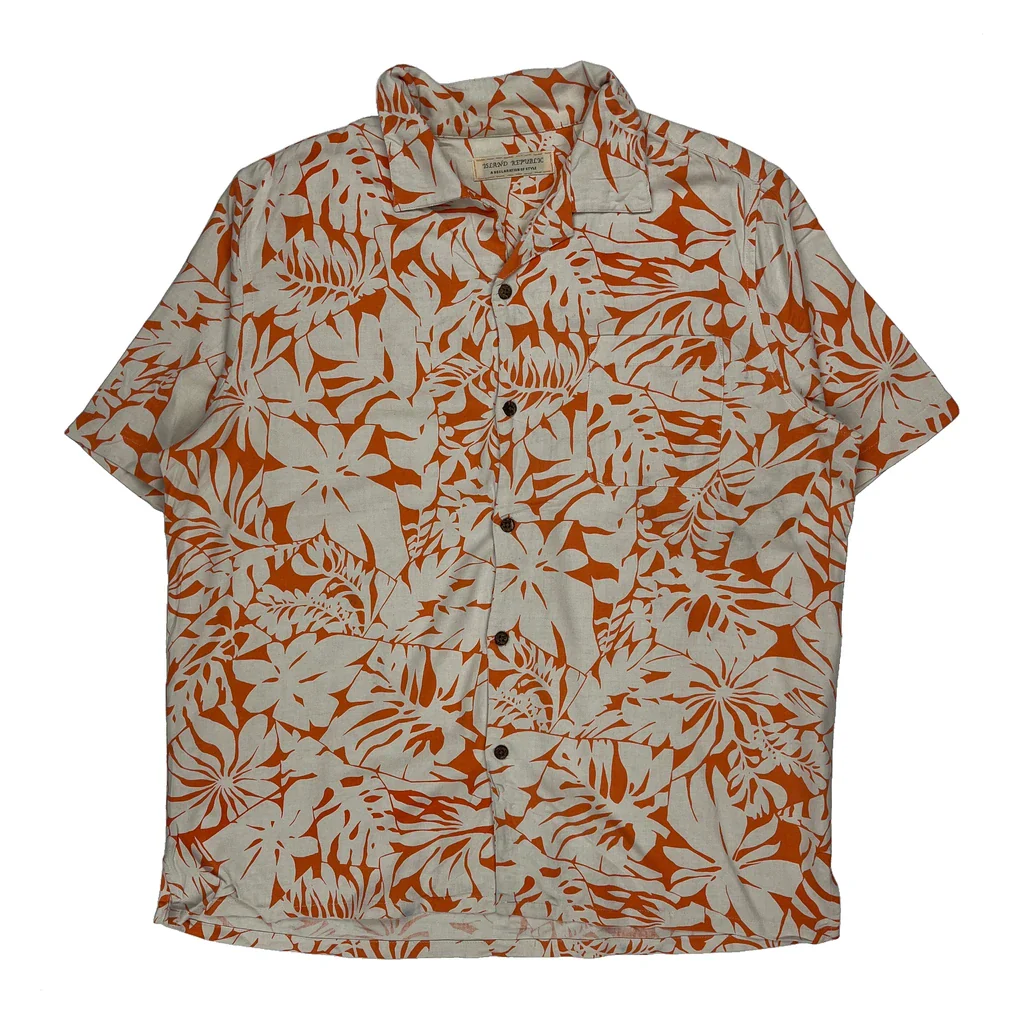Island Republic Floral Hawaiian Shirt - XL Orange Silk
