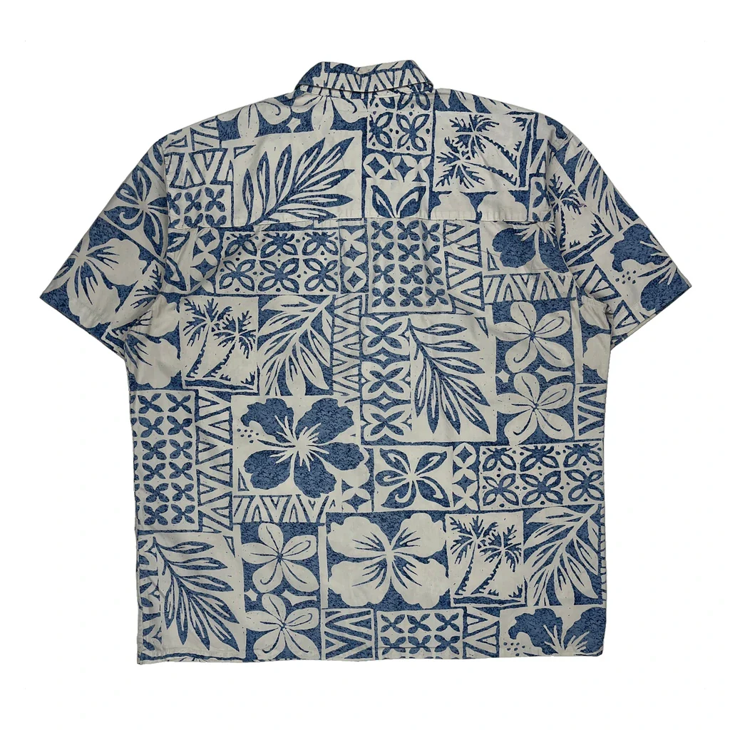 Island Shores Floral Hawaiian Shirt - Large Blue Cotton - Image 2