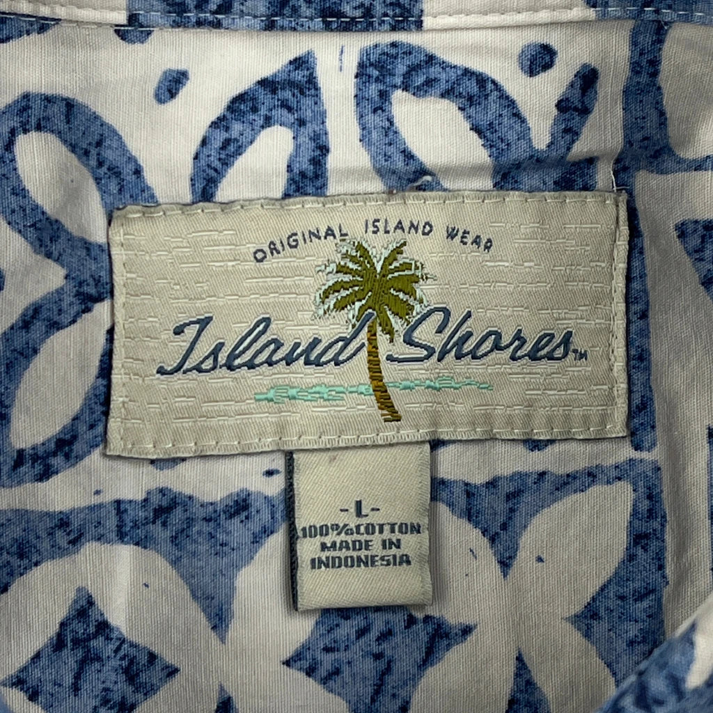 Island Shores Floral Hawaiian Shirt - Large Blue Cotton - Image 3