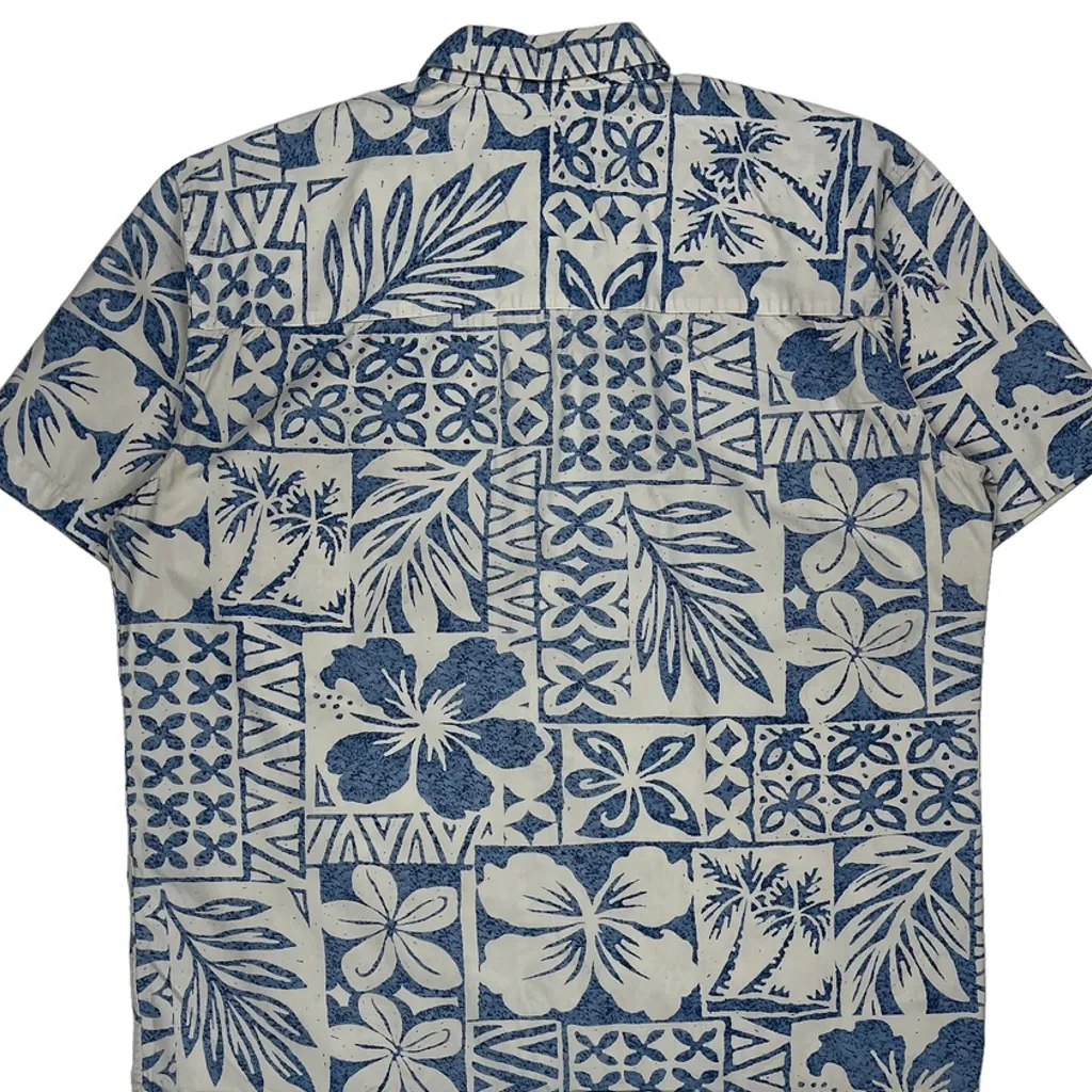Island Shores Floral Hawaiian Shirt - Large Blue Cotton - Image 7