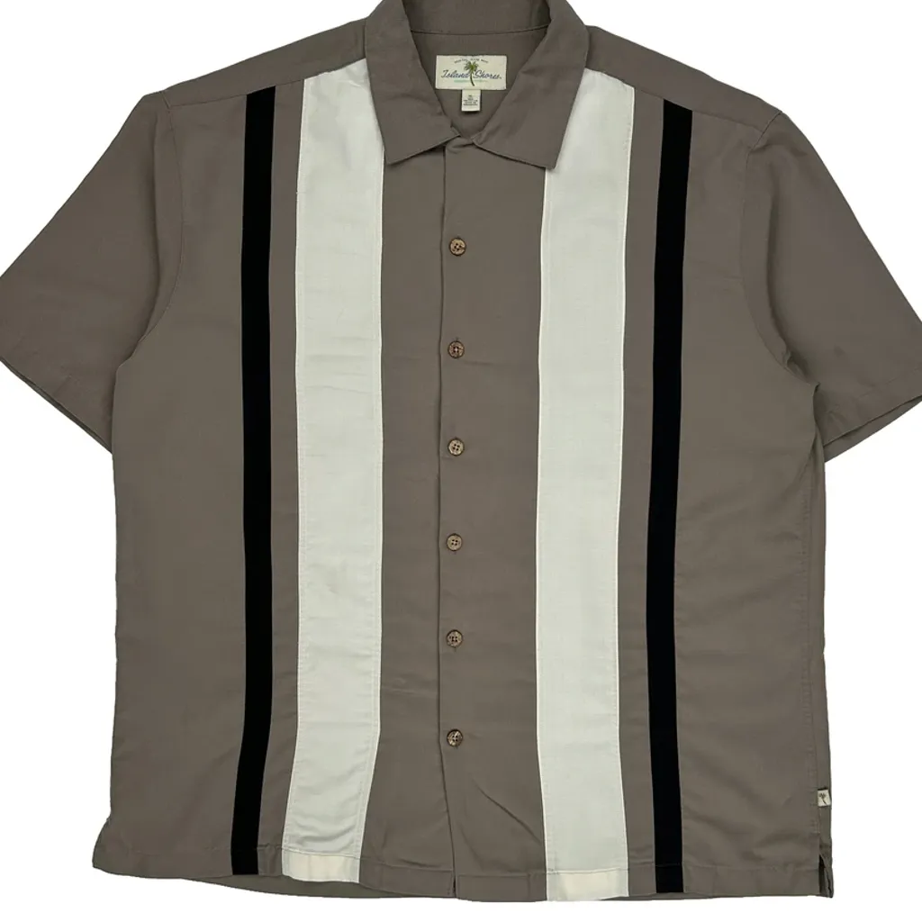 Island Shores Striped Hawaiian Shirt - XL Brown Polyester - Image 4