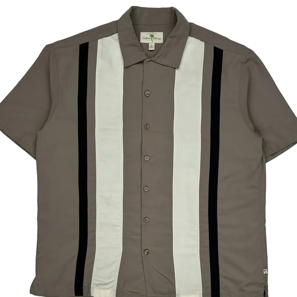 Island Shores Striped Hawaiian Shirt - XL Brown Polyester - Image 5