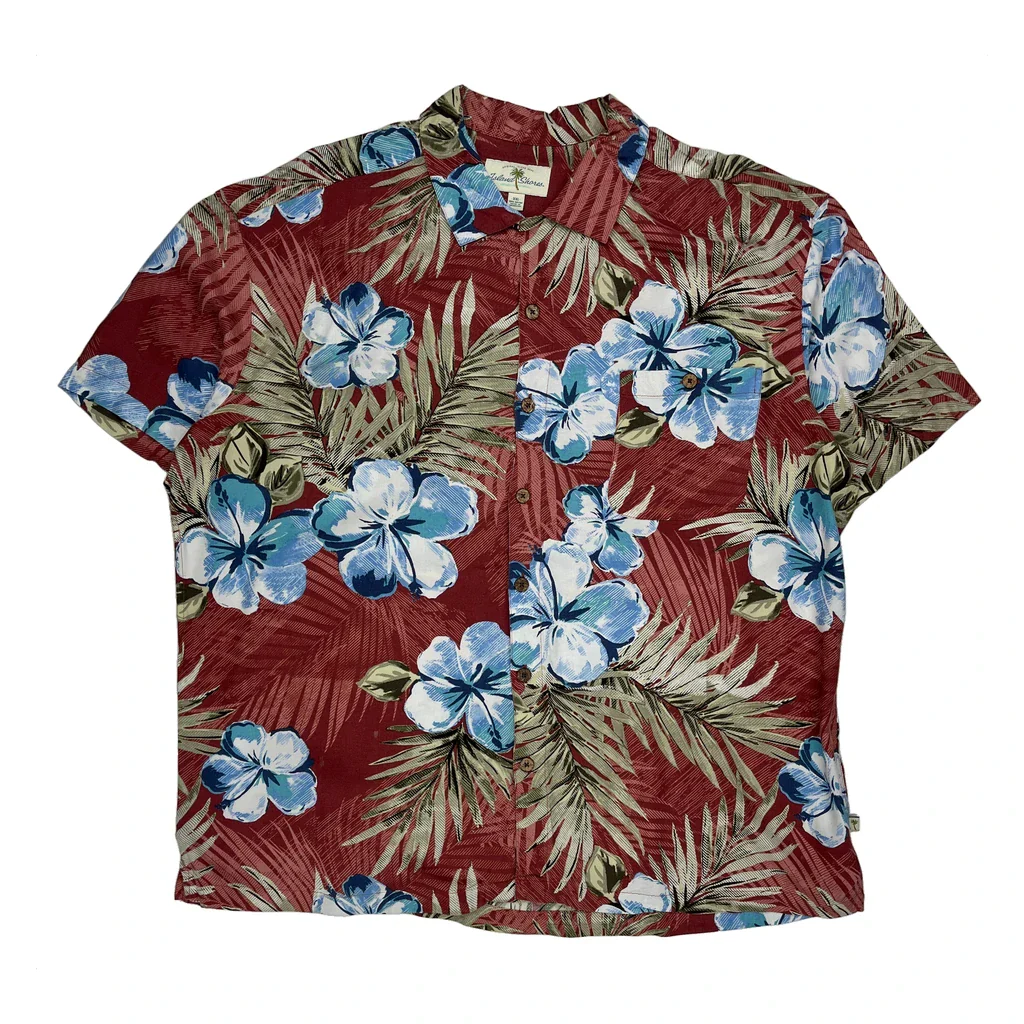 Island Shores Floral Hawaiian Shirt - 2XL Red Viscose