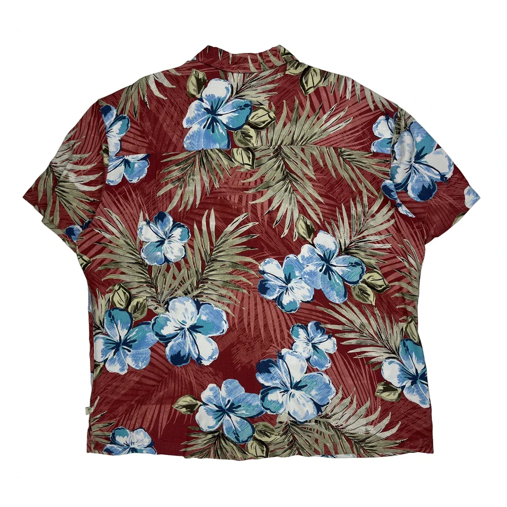 Island Shores Floral Hawaiian Shirt - 2XL Red Viscose - Image 2