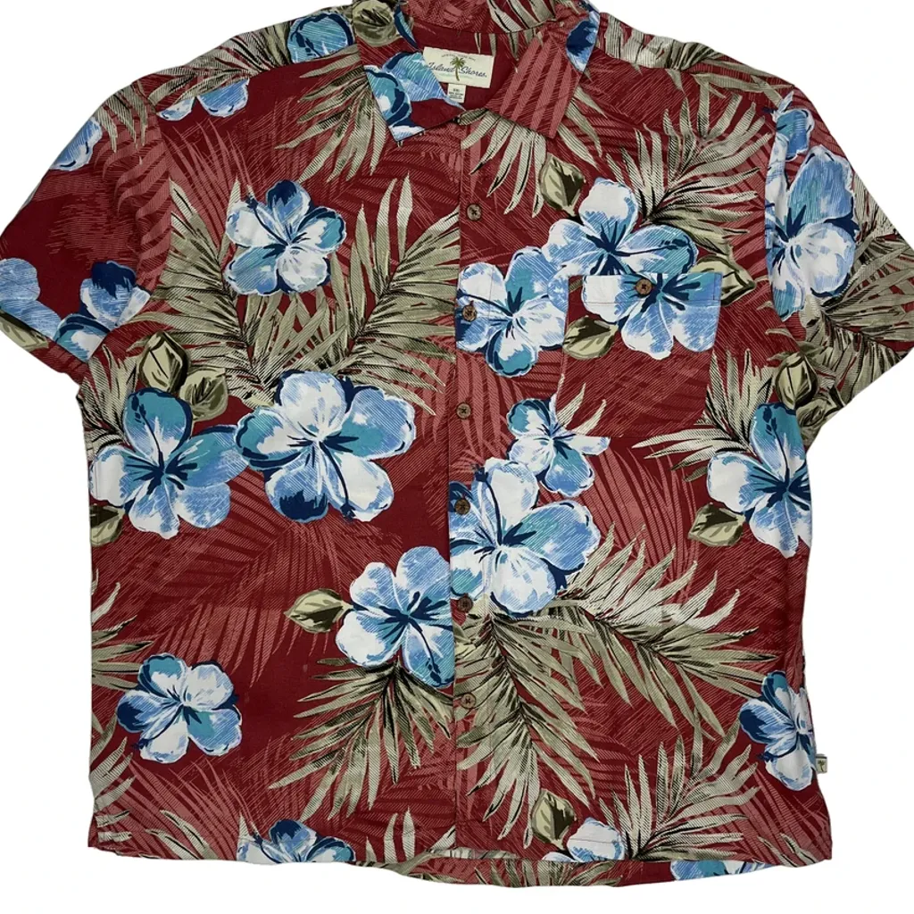 Island Shores Floral Hawaiian Shirt - 2XL Red Viscose - Image 4