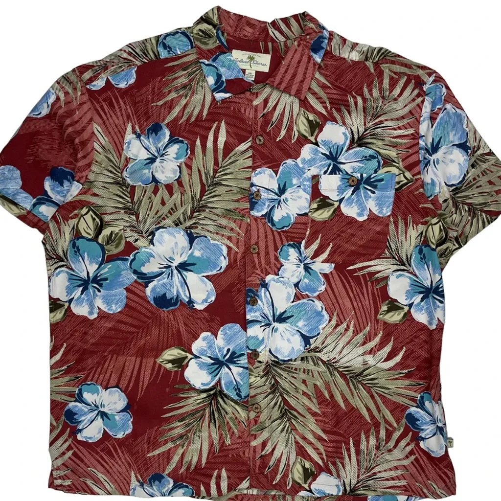 Island Shores Floral Hawaiian Shirt - 2XL Red Viscose - Image 5