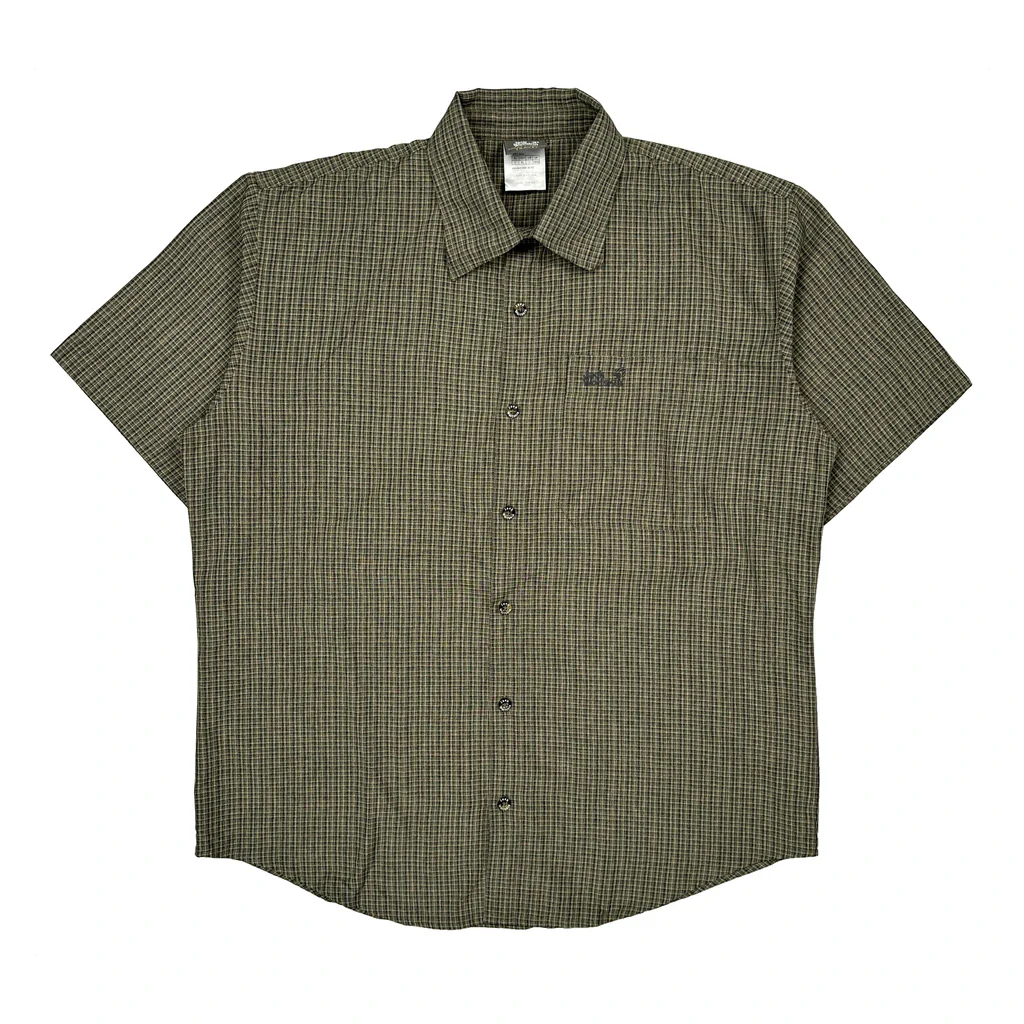 Jack Wolfskin Checked Short Sleeve Shirt - Large Green Cotton