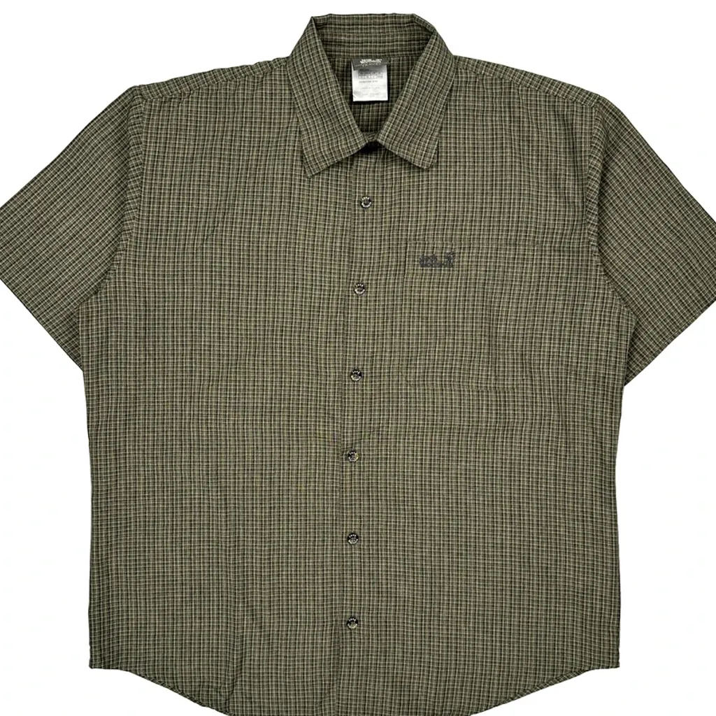 Jack Wolfskin Checked Short Sleeve Shirt - Large Green Cotton - Image 5