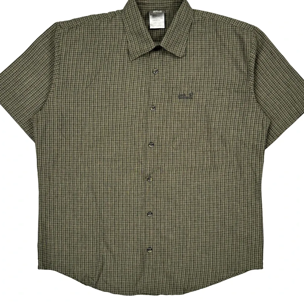 Jack Wolfskin Checked Short Sleeve Shirt - Large Green Cotton - Image 6