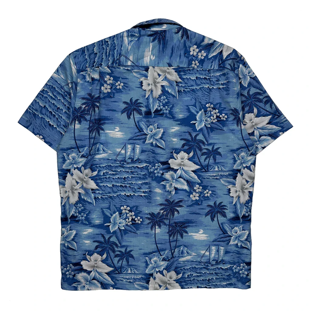 Jade Fashions Floral Hawaiian Shirt - Medium Blue Cotton - Image 2