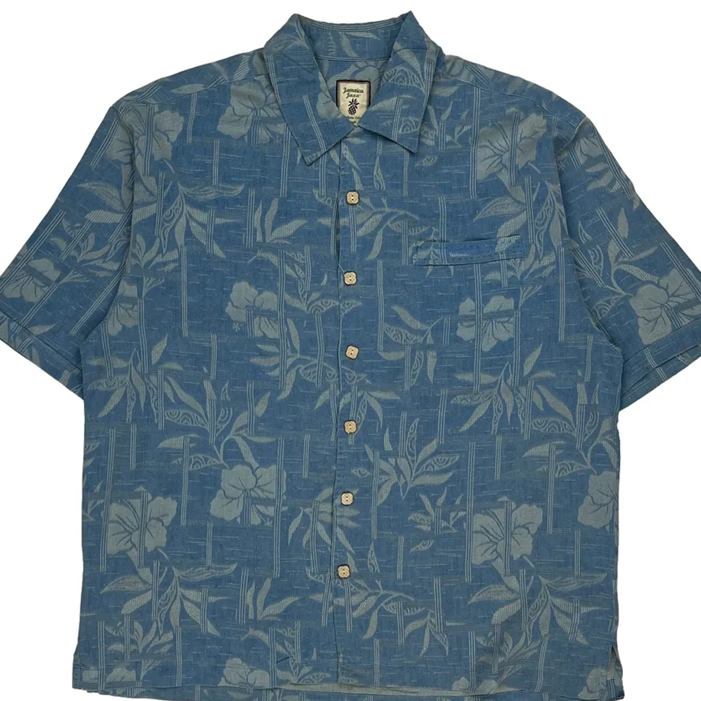 Jamaica Jaxx Floral Hawaiian Shirt - Large Blue Silk - Image 4