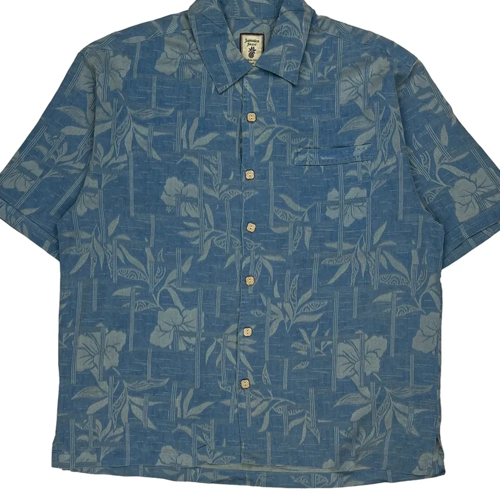 Jamaica Jaxx Floral Hawaiian Shirt - Large Blue Silk - Image 5