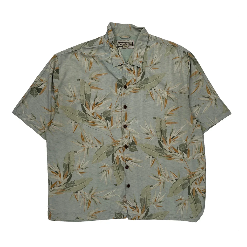 Jamaica Jaxx Floral Hawaiian Shirt - XL Green Silk