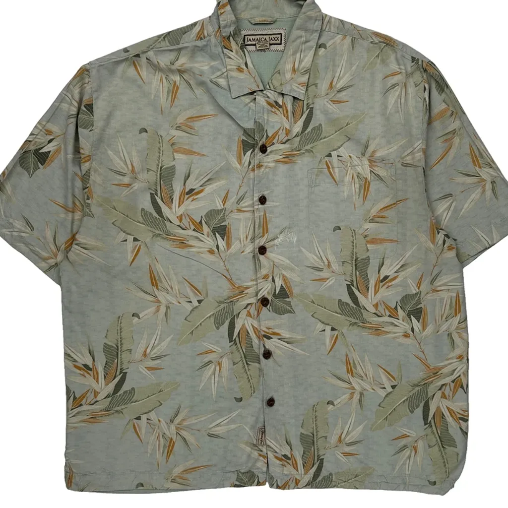 Jamaica Jaxx Floral Hawaiian Shirt - XL Green Silk - Image 4