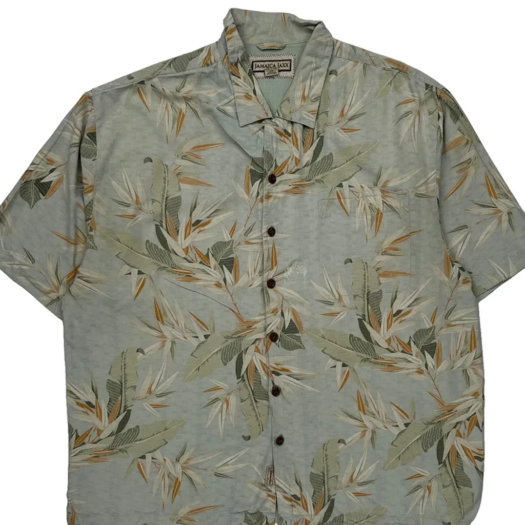 Jamaica Jaxx Floral Hawaiian Shirt - XL Green Silk - Image 5