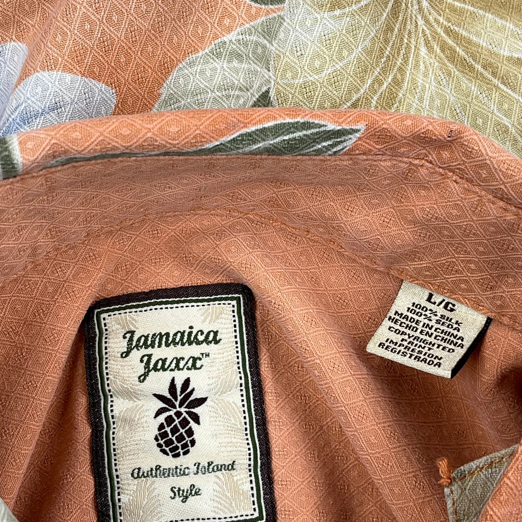 Jamaica Jaxx Floral Hawaiian Shirt - Large Orange Silk - Image 3