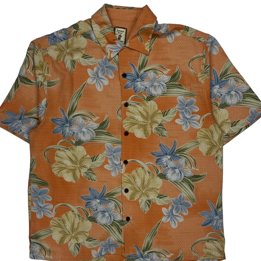 Jamaica Jaxx Floral Hawaiian Shirt - Large Orange Silk - Image 5