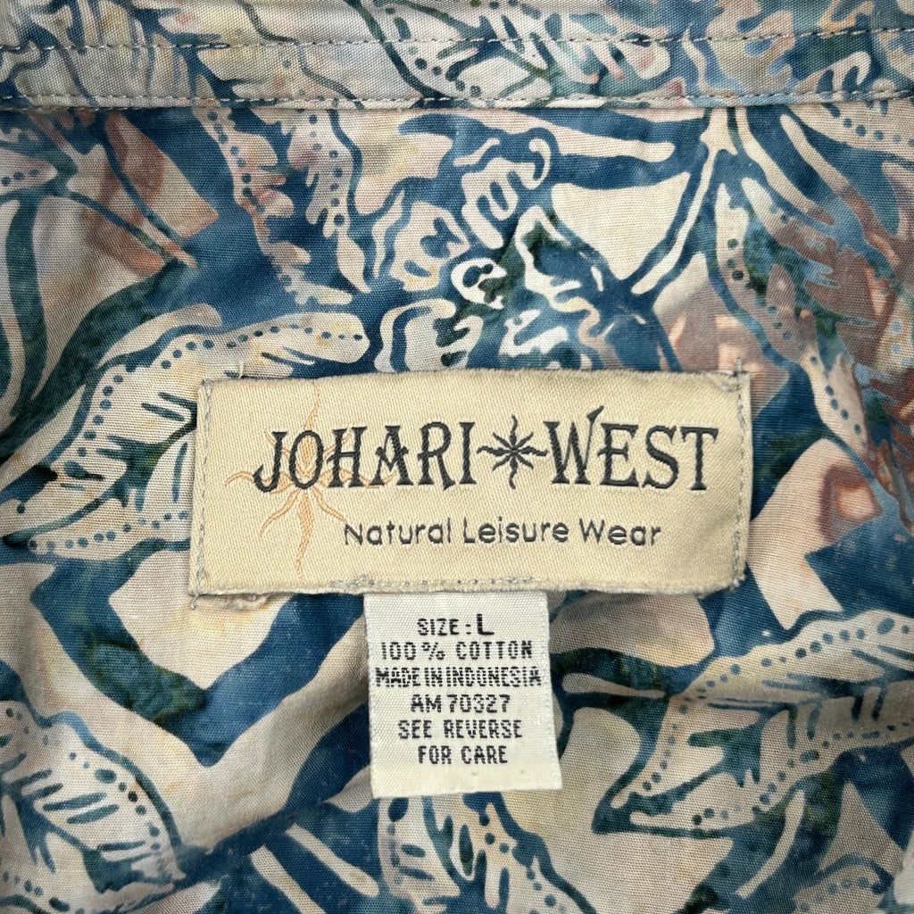 Johari West Floral Hawaiian Shirt - Large Blue Cotton - Image 3