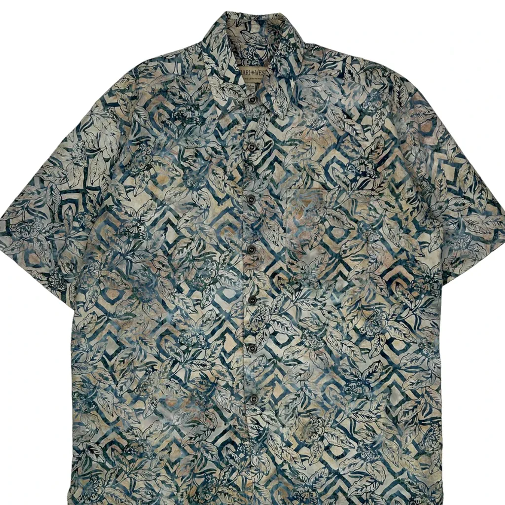 Johari West Floral Hawaiian Shirt - Large Blue Cotton - Image 4