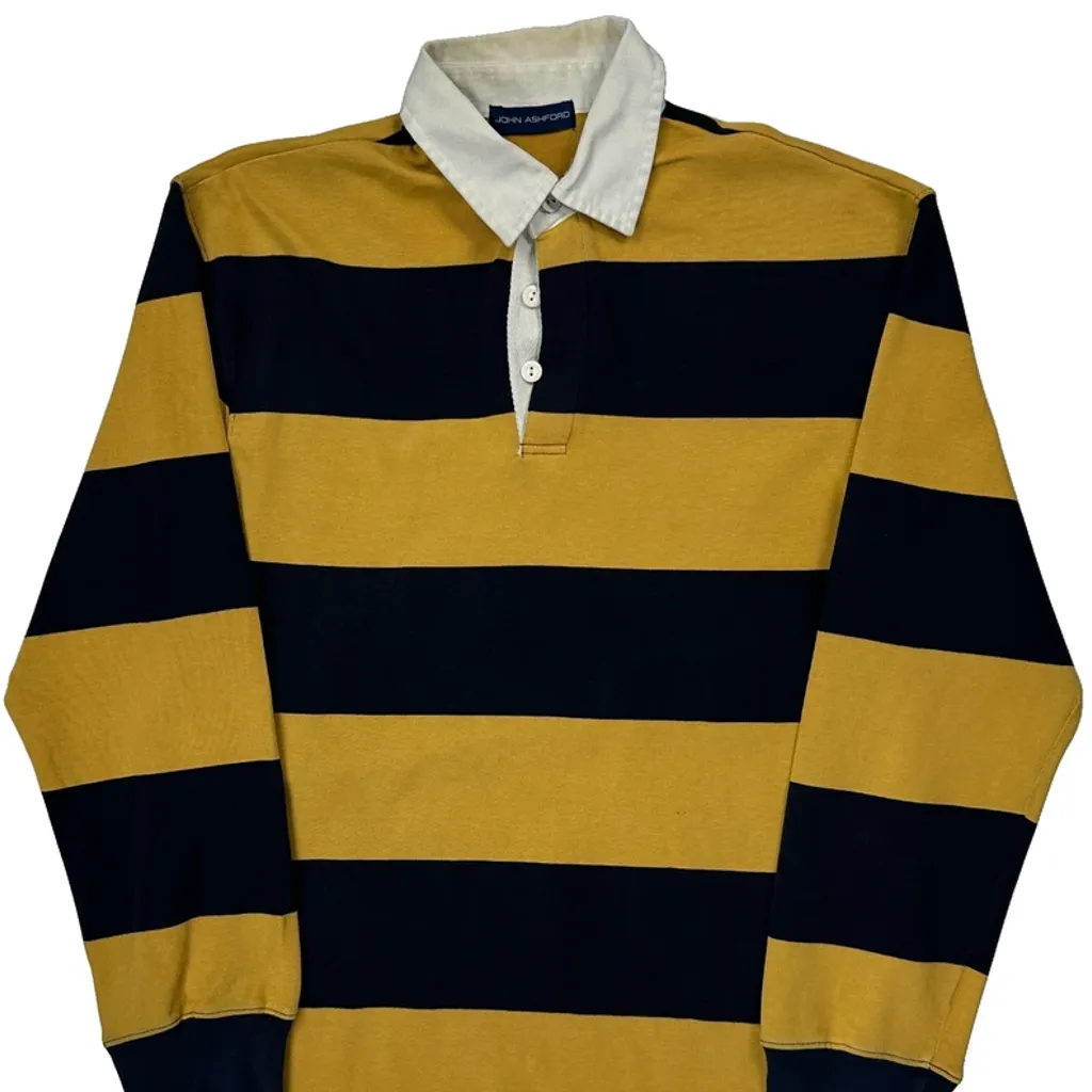 John Ashford Striped Rugby Shirt - Small Navy Cotton - Image 5