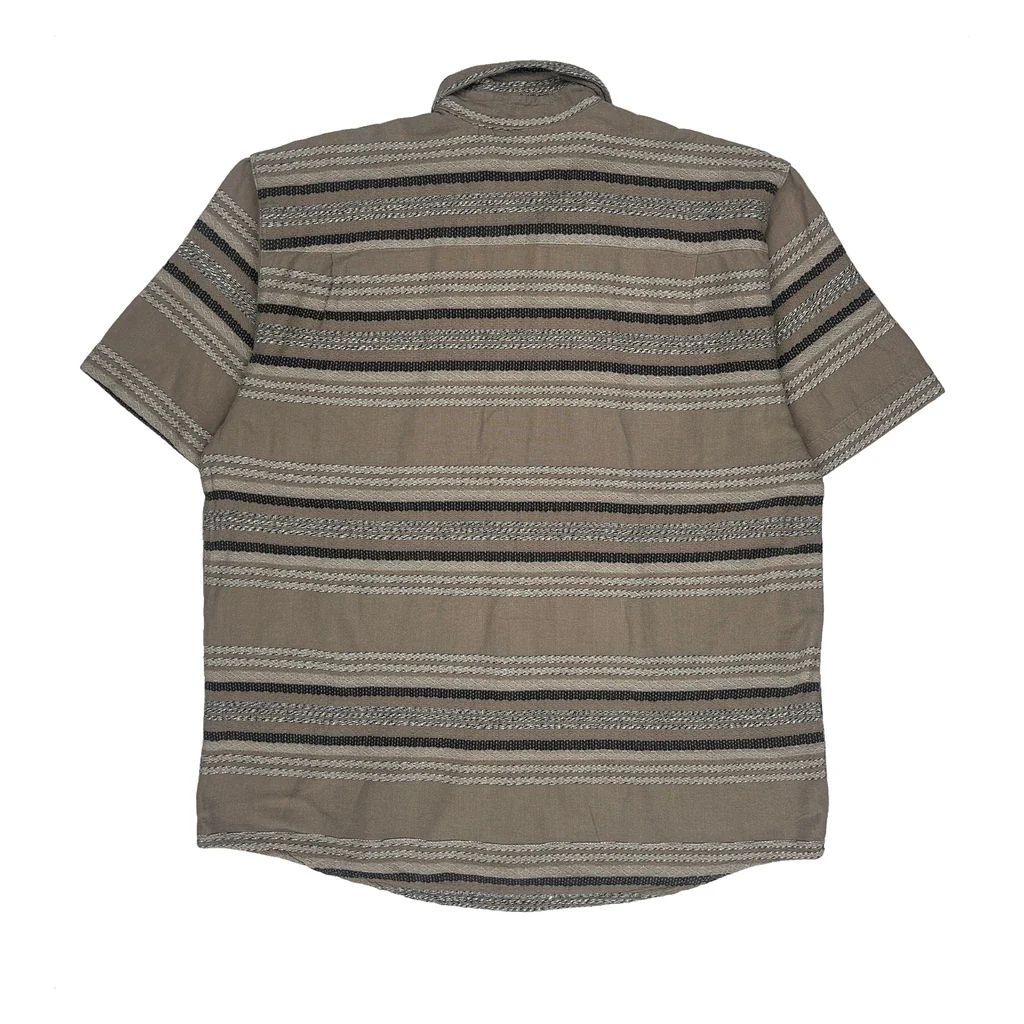John F Gee Striped Short Sleeve Shirt - Medium Beige Cotton - Image 2