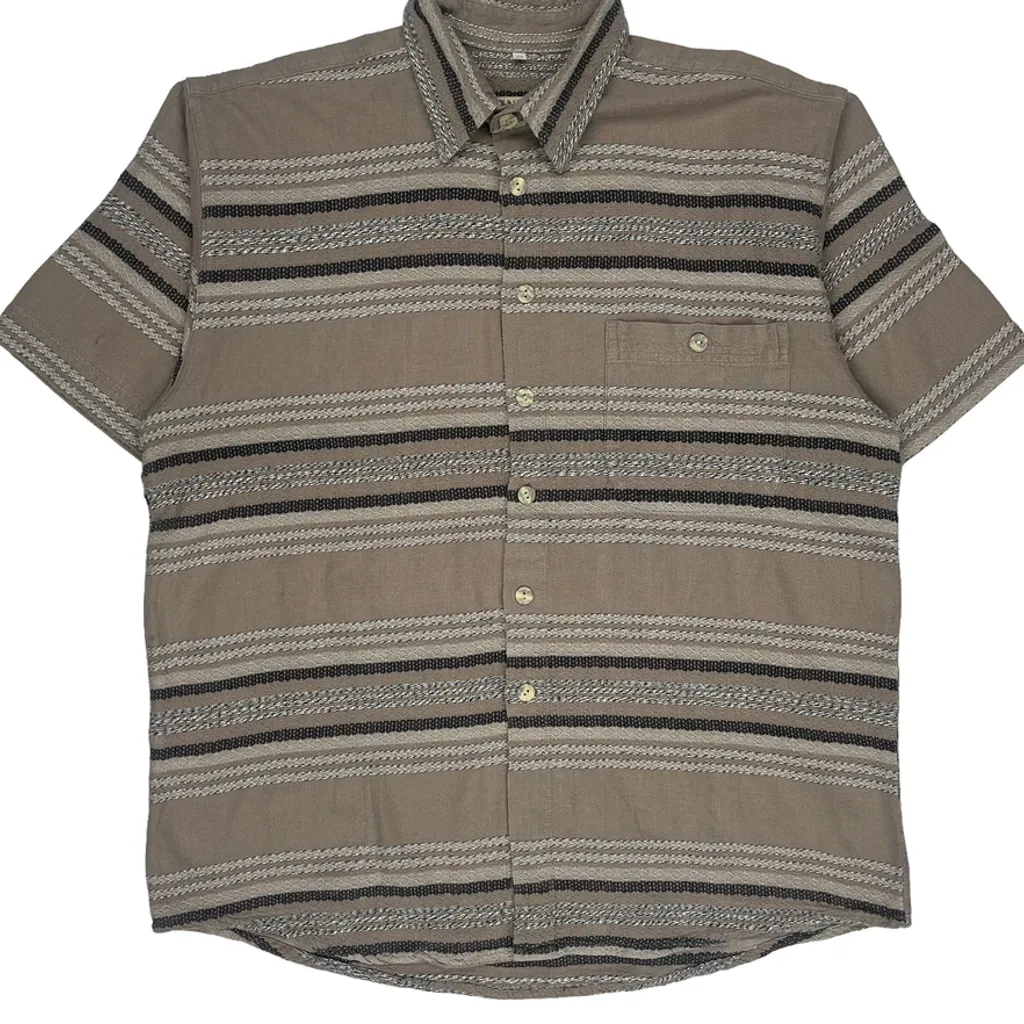 John F Gee Striped Short Sleeve Shirt - Medium Beige Cotton - Image 5