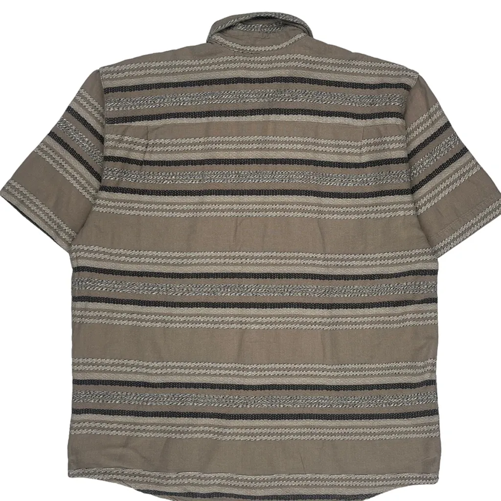 John F Gee Striped Short Sleeve Shirt - Medium Beige Cotton - Image 7