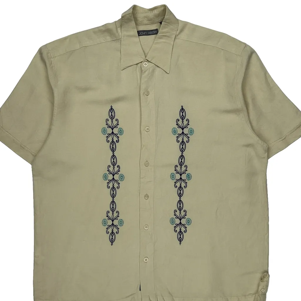 John Henry Hawaiian Shirt - XL Beige Linen Blend - Image 4