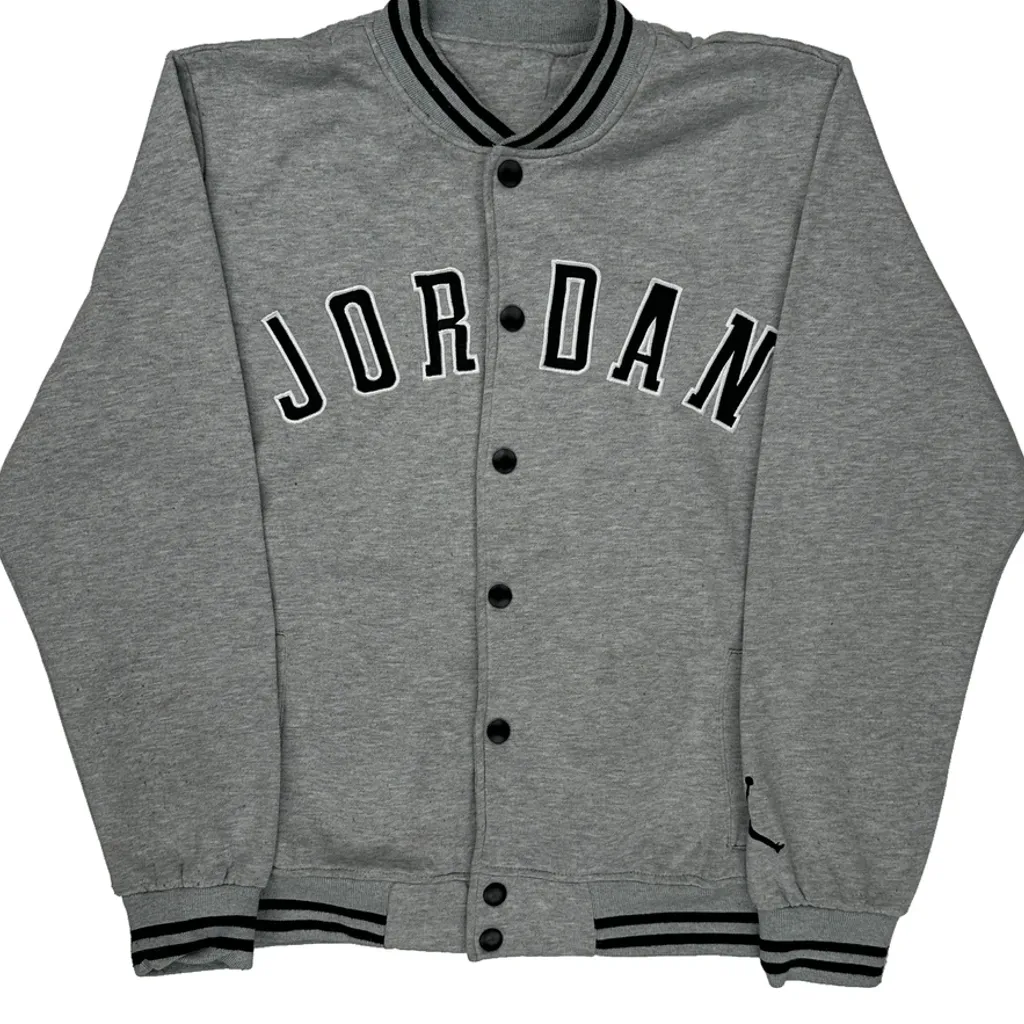 Jordan Spellout Varsity Jacket - XL Gray Cotton Blend - Image 4