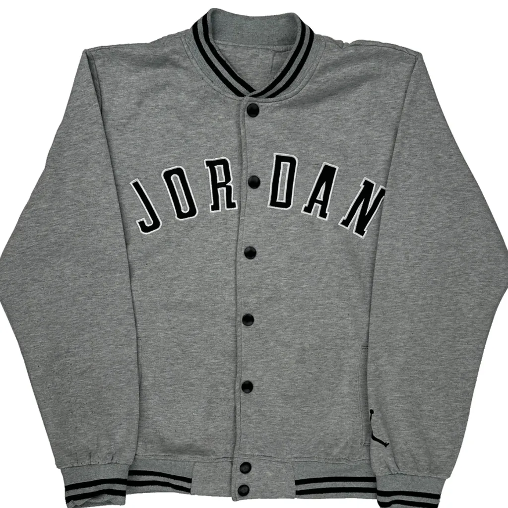 Jordan Spellout Varsity Jacket - XL Gray Cotton Blend - Image 5