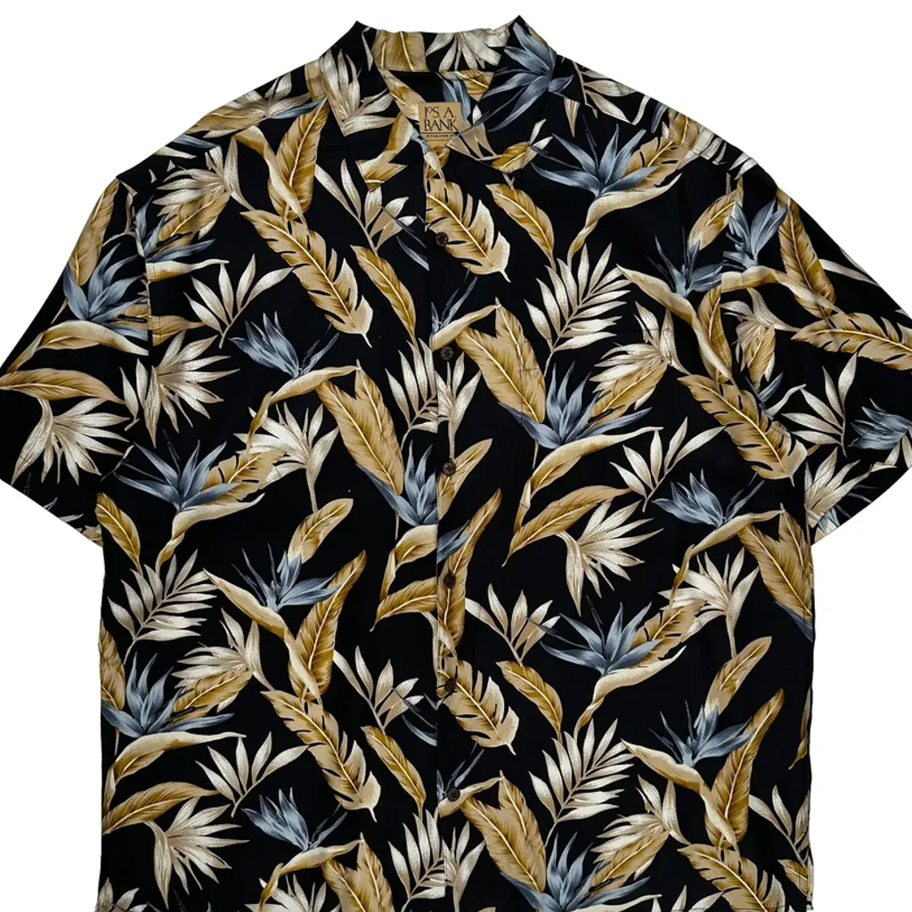 Jos. A. Bank Floral Hawaiian Shirt - XL Black Silk - Image 5
